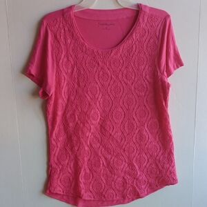Croft & Barrow Fuchsia Lace Short Sleeve Tee